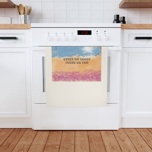 Cotton Tea Towel — Sunset Meadow "Quiet My Heart, Focus On You" Kitchen Towel